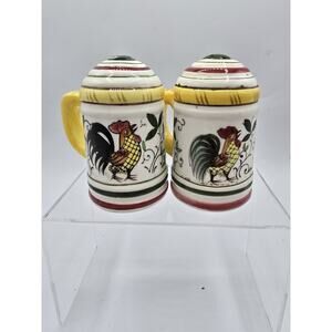 Vintage Ucagco PY Japan Roosters & Roses Ceramic Country Salt Pepper